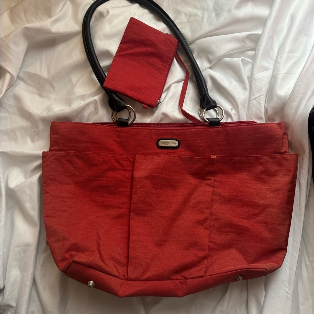 Orange Red Baggallini Tote Bag with Spacious Design and Textured Fabric